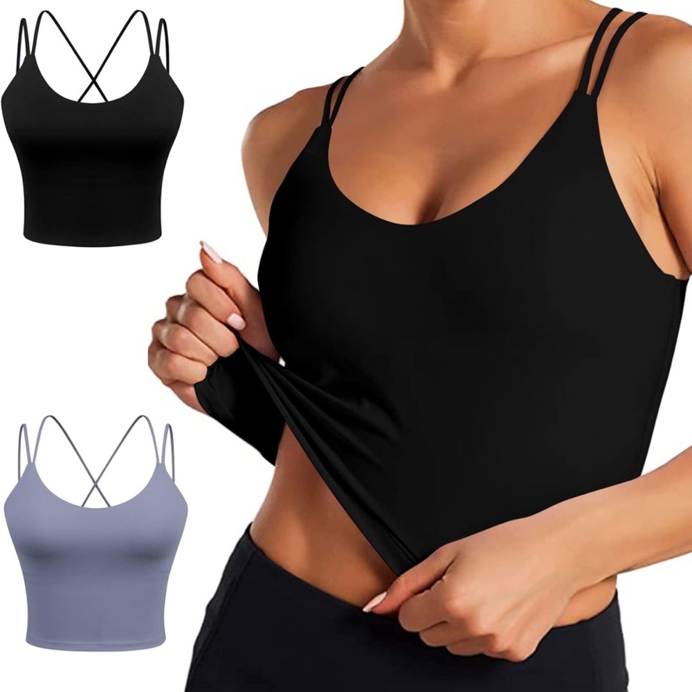 Longline Padded Strappy Crop Tank Top (2pack）
